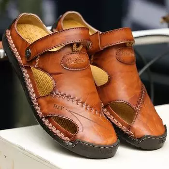 Мужские кожаные пляжные сандалии большого размера