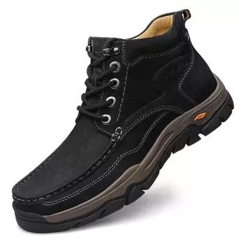 Мужские кожаные походные ботинки большого размера, осенне-зимний стиль — износостойкая толстая подошва, подходят для людей среднего и пожилого возраста. 47, frosted, single shoes хаки