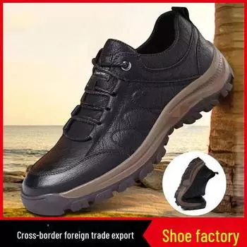 Мужские кожаные походные ботинки большого размера 2024 года — нескользящие, в британском повседневном стиле 39 чёрный