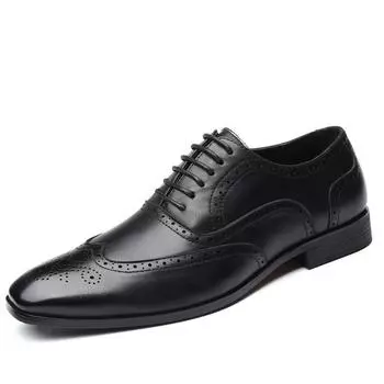 Мужские кожаные повседневные туфли-броги большого размера 47,48, черные мужские кожаные туфли, повседневные костюмные туфли 38 чёрный