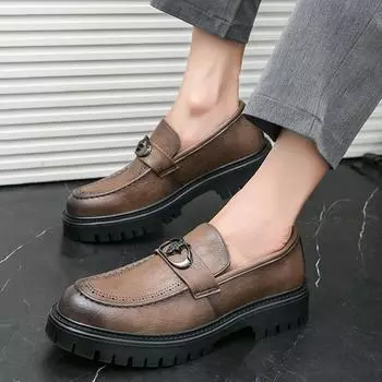 Мужские кожаные повседневные туфли ручной работы, туфли-лоферы на платформе, высококачественные зеленые туфли-оксфорды с толстой подошвой, свадебные туфли 38 чёрный