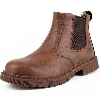 Мужские кожаные рабочие ботинки Holfredterse со стальным носком, высокие, самые популярные ботинки Chelsea, неразрушимые, водонепроницаемые, без застежек, 1688-815 38