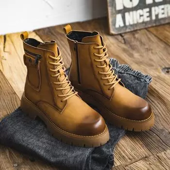 «Мужские кожаные рабочие ботинки в ретро-британском стиле с высоким берцем — осенний повседневный стиль пустыни» 39