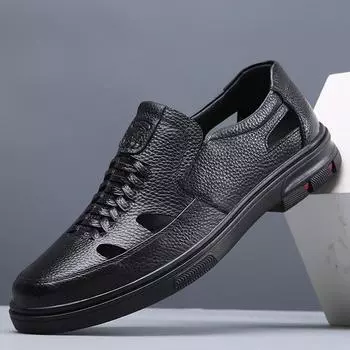 Мужские кожаные сандалии большого размера 47, папины туфли с дырками, кожаные сандалии с перфорацией для людей среднего и пожилого возраста, размер 36 38