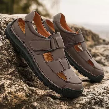 Мужские кожаные сандалии для активного отдыха, сандалии для повседневной носки, летняя обувь 39 светло-коричневого