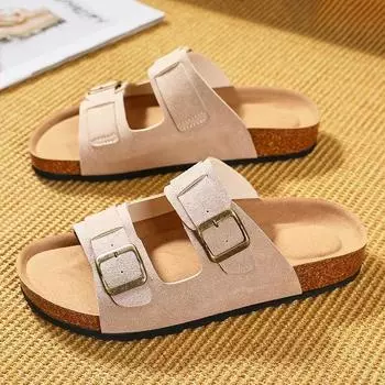 Мужские кожаные сандалии для мужчин, пляжные сандалии, мужские удобные тапочки, оригинальные брендовые туфли, летняя мужская обувь 2025 года, дизайнерская мужская обувь 38 бежевый