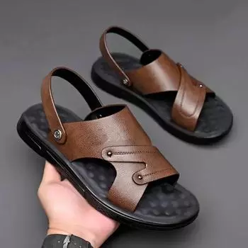 Мужские кожаные сандалии из воловьей кожи, летние уличные пляжные повседневные тапочки, оптовая цена, мужские сандалии 38