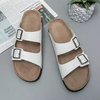 Мужские кожаные сандалии, модный дизайн, натуральная кожа, летняя мужская пляжная обувь, нескользящие дышащие тапочки, быстросохнущие, полускользящие 4.5 белый