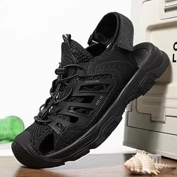 Мужские кожаные сандалии Пляжные сандалии 39 чёрный