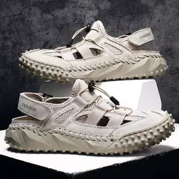 Мужские кожаные сандалии ручной работы большого размера, Нескользящие, износостойкие, дышащие, уличные, модные сандалии для отдыха, пляжная обувь, размер 38-46 38 чёрный