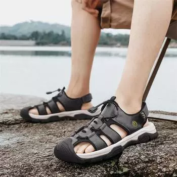 Мужские кожаные сандалии Уличные пляжные сандалии 39 чёрный