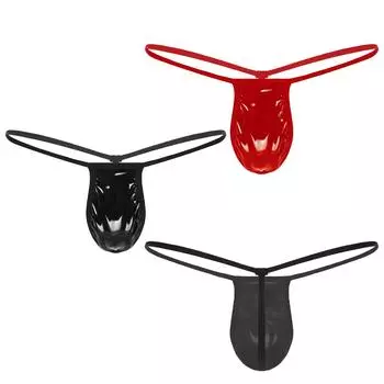 Мужские кожаные стринги с эффектом мокрой кожи, с низкой посадкой, Т-образная спинка, выпуклый мешочек, трусы-тонги M