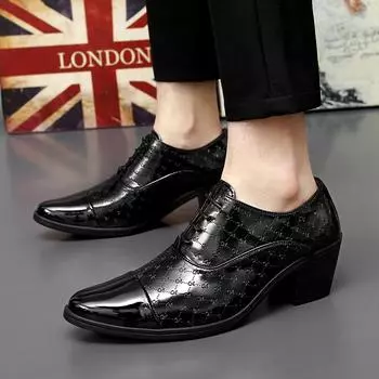 Мужские туфли на высоком каблуке из кожи дерби свадебное платье танцевальное белое увеличение роста смокинг выпускной блейзеры обувь больших размеров EU:38 чёрный