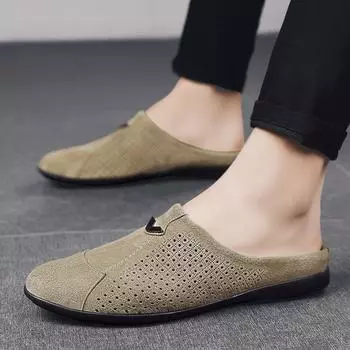 Мужские кожаные тапочки, уличные лоферы 39 чёрный