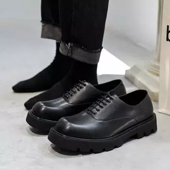 Мужские кожаные туфли 46, деловые повседневные туфли, черные, с квадратной головкой, на платформе, низкие, большого размера, кожаные туфли Niche 45 15961-A 37 чёрный