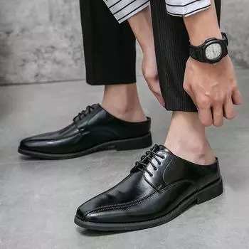 Мужские кожаные туфли без застежек большого размера 46 — мягкие, дышащие, в британском стиле, без каблука. 41 чёрный