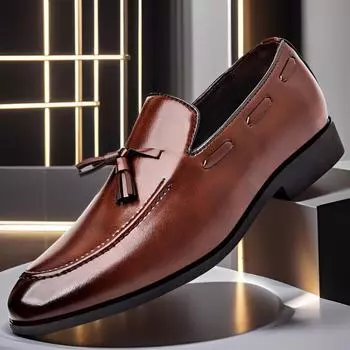 Мужские кожаные туфли без застежек большого размера — универсальный британский деловой повседневный стиль 48 чёрный