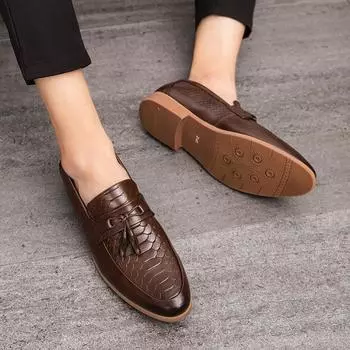 Мужские кожаные туфли без застежек для офиса, мужские формальные туфли для свадебной вечеринки, мужские туфли с кисточками, дышащие оксфорды для вождения в стиле ретро 38 чёрный