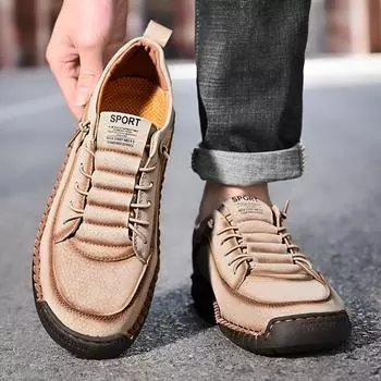 Мужские кожаные туфли большого размера с низким верхом, сшитые вручную, повседневные мужские туфли, на плоской подошве, облегающие туфли, мужские туфли для вождения 38 бежевый