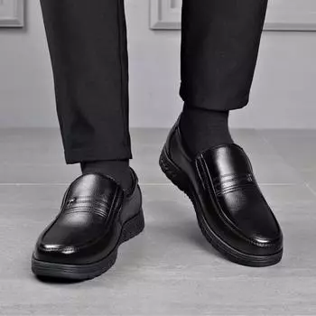 Мужские кожаные туфли бренда Hy Dragonfly 2025 года, новые, из натуральной кожи, с мягкой подошвой, из воловьей кожи, с толстой подошвой, для людей среднего и пожилого возраста, нескользящие и износостойкие 37