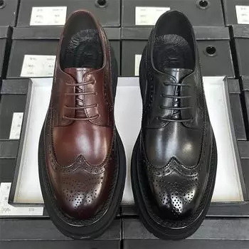 Мужские кожаные туфли Brock, деловые, дышащие, свадебные туфли для жениха, на высокой платформе и плоском каблуке, мужские кожаные туфли 38 чёрный