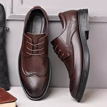 Мужские кожаные туфли Brock Pointed Shoes Мужские кожаные дышащие британские деловые туфли с мягкой подошвой 38 светло-коричневого