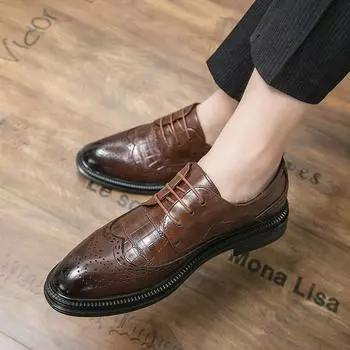 Мужские кожаные туфли-броги ручной работы класса люкс Business ManagerMen Career Oxfords Black Brown Fashion Casual Shoes Zapatillas Hombre 37 чёрный