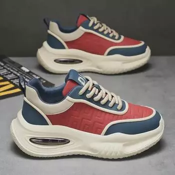 Мужские кожаные туфли Dad Shoes на толстой подошве с воздушной подушкой, осень 2024 г. - модная повседневная спортивная обувь 43 красный/синий