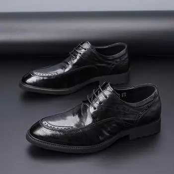 Мужские кожаные туфли делового стиля из овчины первого слоя Мужские туфли в британском стиле Повседневная обувь Свадебные туфли для жениха Натуральная кожа 38
