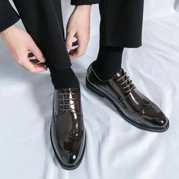 Мужские кожаные туфли, деловые кожаные туфли, британские повседневные кожаные туфли, корейская версия лакированной глянцевой модной обуви 38