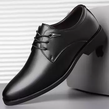 Мужские кожаные туфли, деловые туфли с острым носком, на шнуровке, рабочие туфли, мужские кожаные дышащие туфли в британском стиле 38