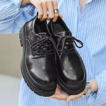 Мужские кожаные туфли Дерби на толстой подошве. Модный классический минималистский стиль. Для отдыха на природе. Для взрослых. Качественная свадебная обувь. 38 чёрный