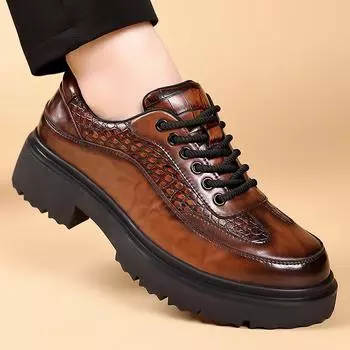 Мужские кожаные туфли Derby на толстой подошве в классическом стиле ретро для отдыха, бизнеса, вечеринок, офиса, свадьбы, отдыха на природе 38 чёрный