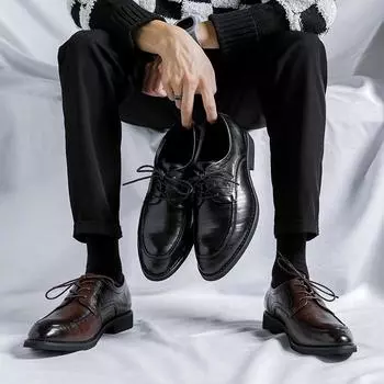 Мужские кожаные туфли для деловых костюмов, кожаные туфли для пригородных поездок, осенние туфли для жениха в британском стиле 56771-R 38 чёрный