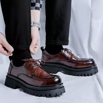 Мужские кожаные туфли для отдыха на природе, модные туфли-оксфорды на платформе, туфли-дерби с застежкой-молнией, повседневные мужские туфли с круглым носком, формальные туфли для мужчин 6.5