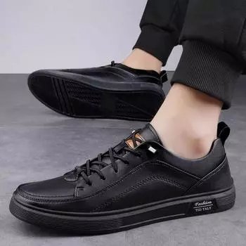 Мужские кожаные туфли для отдыха на природе Модные кроссовки Slip on Классические трендовые повседневные туфли Винтажный стиль Черный Мужские прогулочные туфли на плоской подошве Ручная работа 6.5
