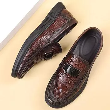 Мужские кожаные туфли для вождения с крокодиловым узором 38 чёрный