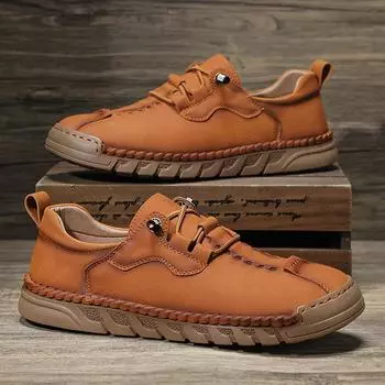 Мужские кожаные туфли, дышащие туфли для вождения, мужские мокасины, повседневная обувь на шнуровке, модные мокасины 39 чёрный