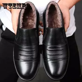 Мужские кожаные туфли, формальная повседневная обувь, осенне-зимняя деловая обувь из кожи и кашемира, теплая мужская хлопковая обувь 45