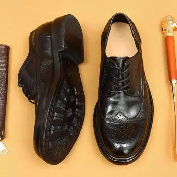 Мужские кожаные туфли Goodyear ручной работы, стираные, британские, винтажные, деловые, повседневные, Brock 38 чёрный