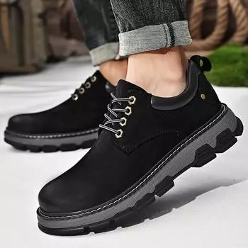 Мужские кожаные туфли из натуральной кожи, классические, модные, дизайнерские, молодежные, для отдыха на природе, для мотоциклистов, для прогулок, на толстой подошве 38 чёрный