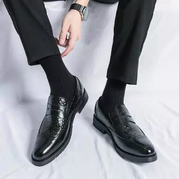 Мужские кожаные туфли Классические лоферы в британском стиле Свадебные трендовые вечерние на открытом воздухе повседневные деловые джентльменские универсальные коричневые туфли 38 чёрный