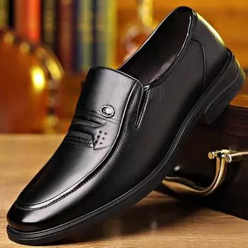 Мужские кожаные туфли, кожаные нескользящие туфли с мягкой подошвой для пап, мужские универсальные дышащие туфли из коровьей кожи в британском стиле 38 чёрный