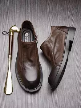 Мужские кожаные туфли Кожаные повседневные туфли Мужские туфли Мягкая подошва Одинарные туфли Мужские низкие британские матовые ретро-туфли в деловом стиле на молнии 37 чёрный