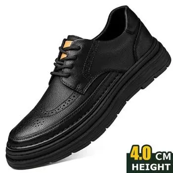 Мужские кожаные туфли-лифты, деловые модельные туфли, универсальные удобные повседневные туфли на рост 4 см, туфли на платформе, увеличивающие рост 38