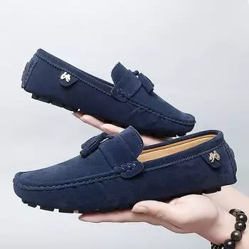 Мужские кожаные туфли-лодочки большого размера 37 синий