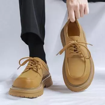 Мужские кожаные туфли маленькие японские Harajuku корейские модные деловые свадебные кожаные туфли мужские повседневные кожаные туфли на высокой подошве 38 чёрный