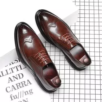 Мужские кожаные туфли молодежные британские корейские версии повседневные деловые деловые туфли дышащие свадебные туфли на шнуровке 7785-G 39 коричневый