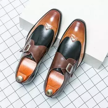 Мужские кожаные туфли-монки в британском стиле, модные деловые кожаные туфли, туфли на шнуровке с острым носком, туфли для выпускного вечера, черные, желтые, коричневые 38 чёрный