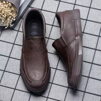 Мужские кожаные туфли, мягкие мокасины, черные, с круглым носком, на плоской подошве, мужские повседневные туфли, в продаже, удобные, трендовые, ретро, ПУ, новые 36